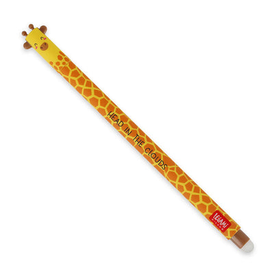 photo packshot d'un stylo gel effaçable au capuchon en forme de tête de girafe jaune