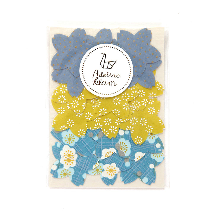 Lot de 18 Stickers en Papier Japonais - Sakura - Bleu, Jaune Acidulé - C1