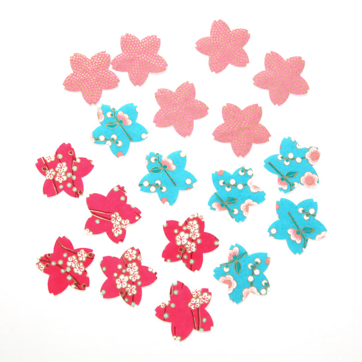 Lot de 18 Stickers en Papier Japonais - Sakura - Rose, Turquoise - F1