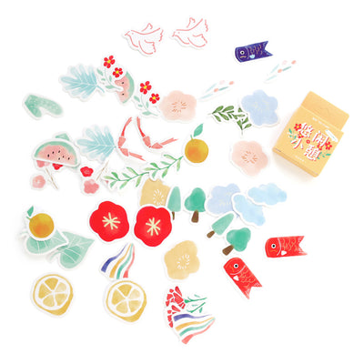 lot de 46 stickers aux motifs variés et mignons d'inspiration japonaise dans des tons multicolore