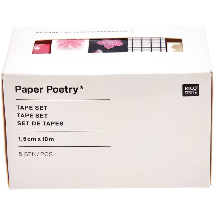 Lot de 5 Masking-Tape - Sakura et Manga - Rose, Blanc, Noir et Or