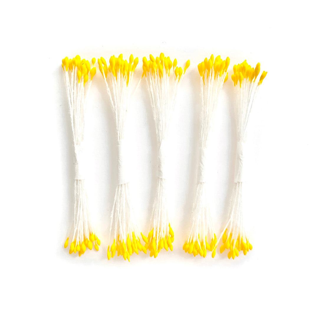 lot de 5 petits fagots de pistils de fleurs aux tiges blanches et aux pointes d'étamines jaune