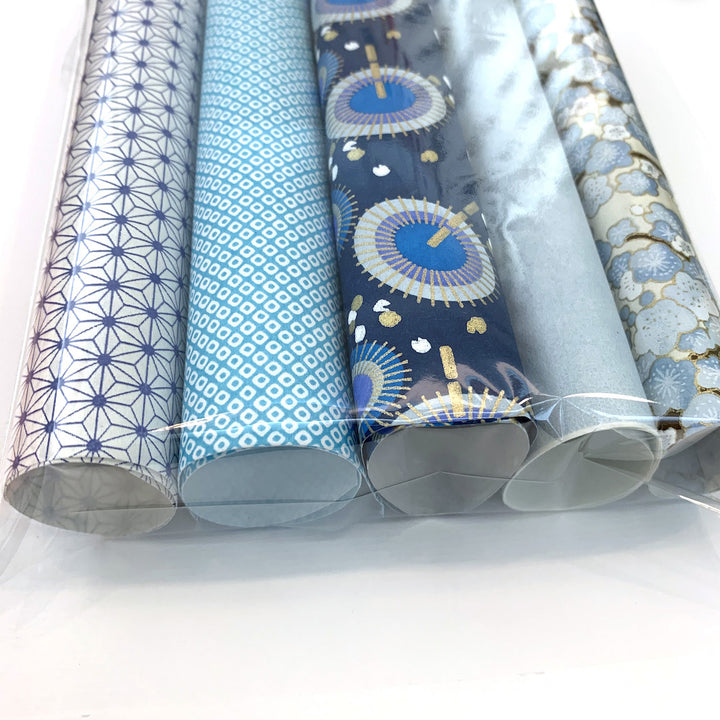 Lot de 5 rouleaux de papiers japonais - Bleu