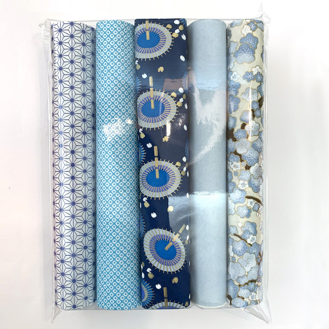 Lot de 5 rouleaux de papiers japonais - Bleu