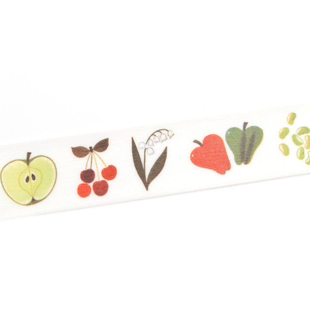 photo de détails d'un masking tape aux motifs variés de plantes dans des tons multicolores réalisés par l'illustrateur français Alain Grée