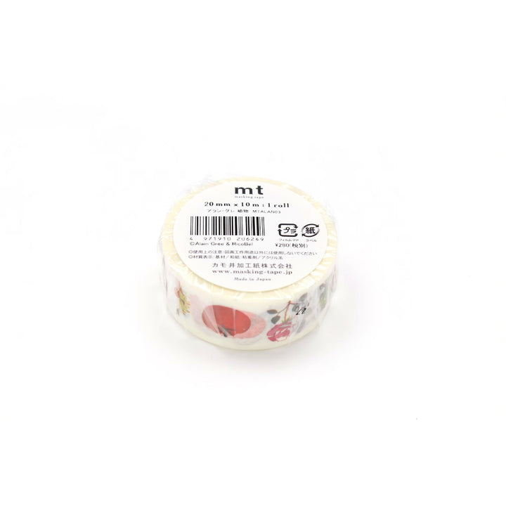 photo du packaging d'un masking tape aux motifs variés de plantes dans des tons multicolores réalisés par l'illustrateur français Alain Grée déroulé