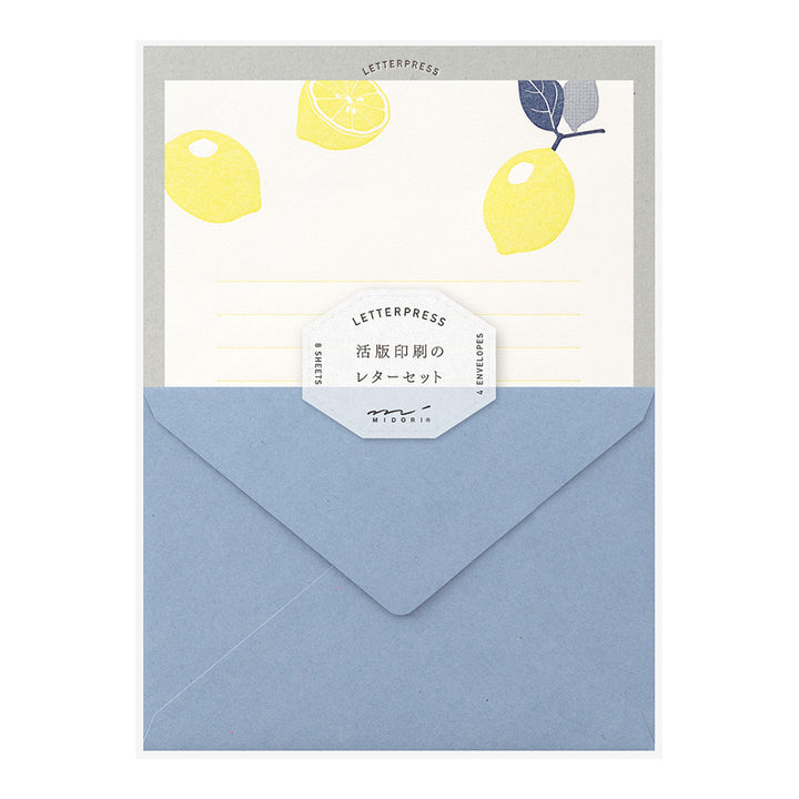 Set of 8 Letter Papers and 4 Envelopes - LetterPress - Lemons