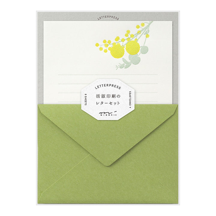 Set de 8 Papiers à Lettres et 4 Enveloppes - LetterPress - Mimosas