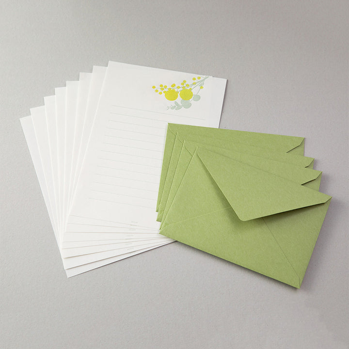 Set de 8 Papiers à Lettres et 4 Enveloppes - LetterPress - Mimosas