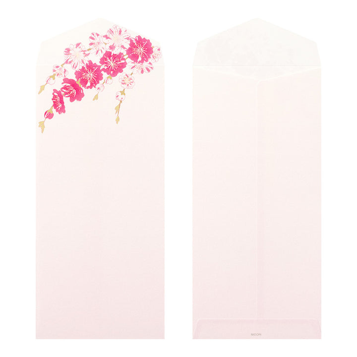 Lot de 8 Enveloppes Japonaises - Fleurs de Prunier - 9 x 18,8cm