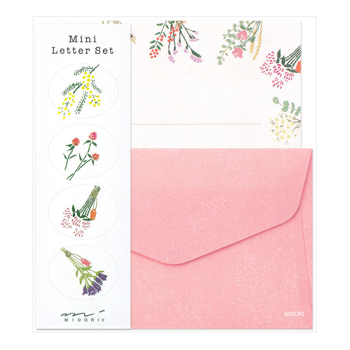 Mini Set de 12 Papiers à Lettres, 4 Enveloppes et 4 Stickers - Fleurs Séchées