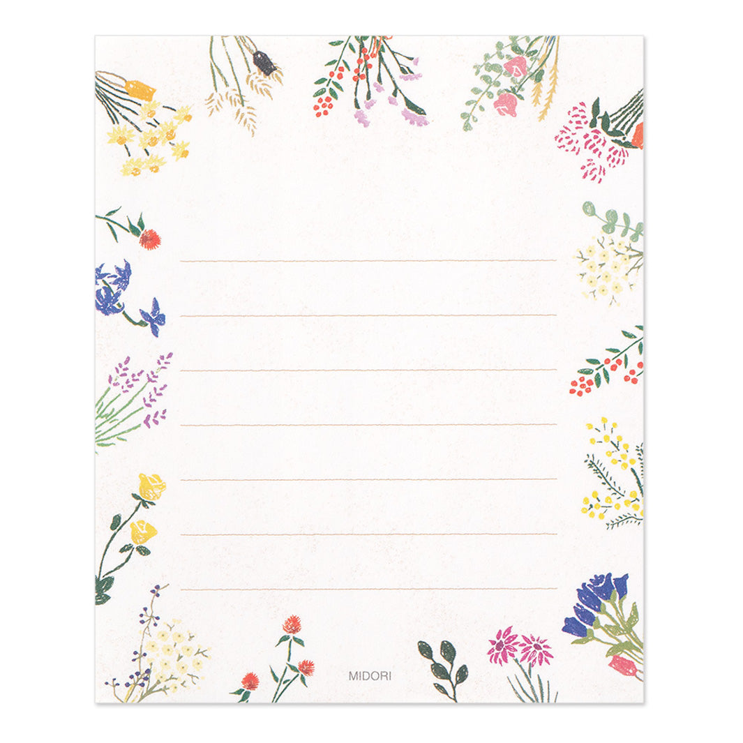 Mini Set de 12 Papiers à Lettres, 4 Enveloppes et 4 Stickers - Fleurs Séchées