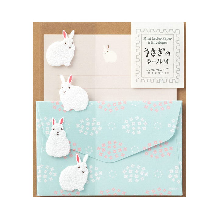 Mini Set of 12 Writing Papers, 4 Envelopes and 4 Stickers - Rabbits