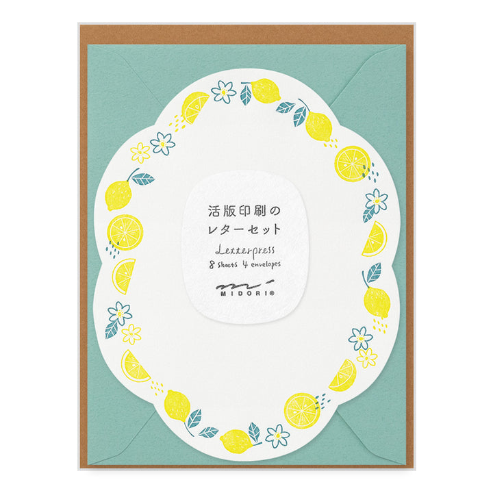 Small Set of 8 Letter Papers and 4 Envelopes - LetterPress - Lemons