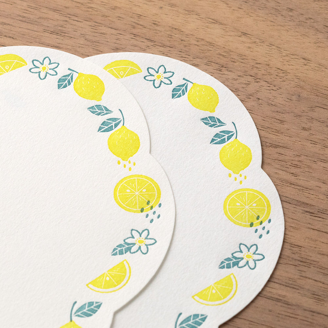 Petit Set de 8 Papiers à Lettres et 4 Enveloppes - LetterPress - Citrons