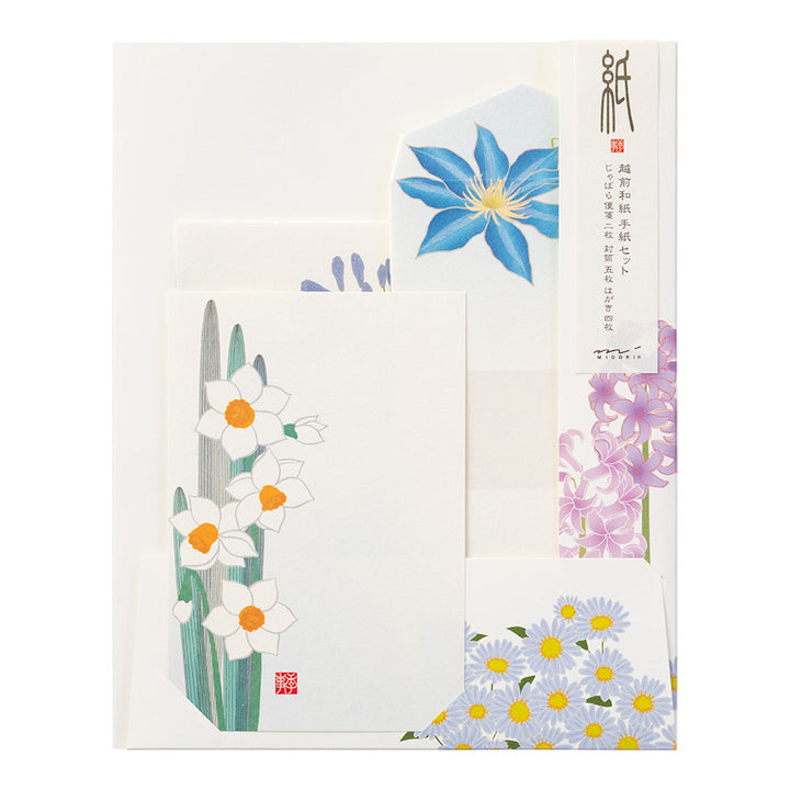 Set de Correspondance - Papiers, Cartes et Enveloppes - Fleurs Bleues