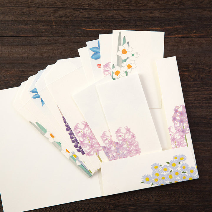 Set de Correspondance - Papiers, Cartes et Enveloppes - Fleurs Bleues
