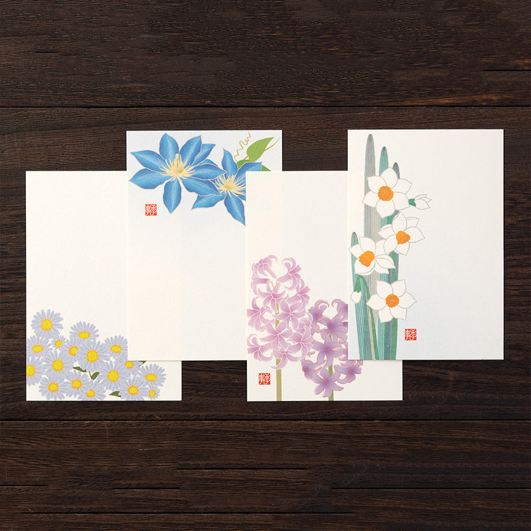 Set de Correspondance - Papiers, Cartes et Enveloppes - Fleurs Bleues