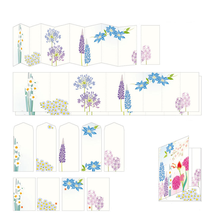 Set de Correspondance - Papiers, Cartes et Enveloppes - Fleurs Bleues