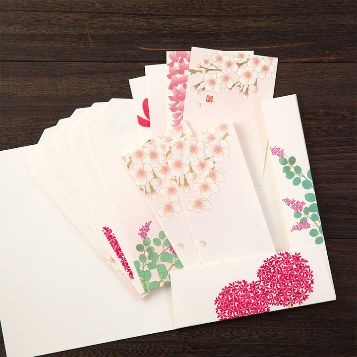 Set de Correspondance - Papiers, Cartes et Enveloppes - Fleurs Roses