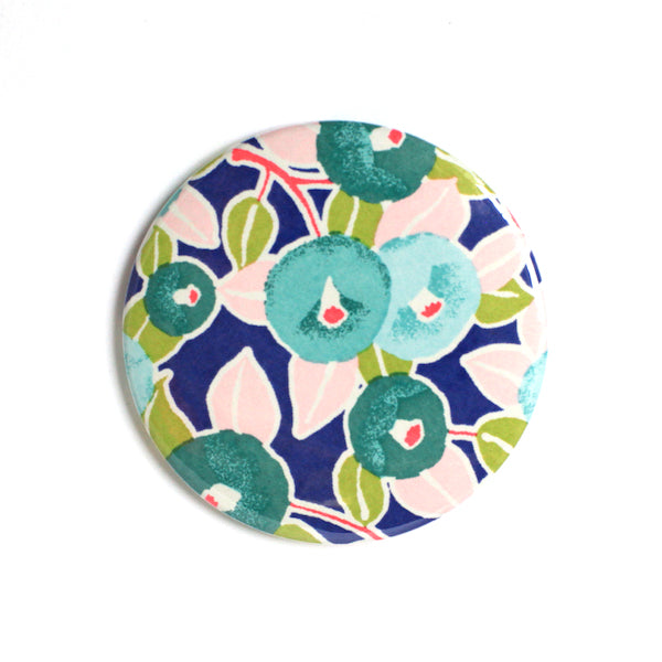 Japanese Paper Pocket Mirror - Camellias - Blue, Green, Pink and Purple - M801