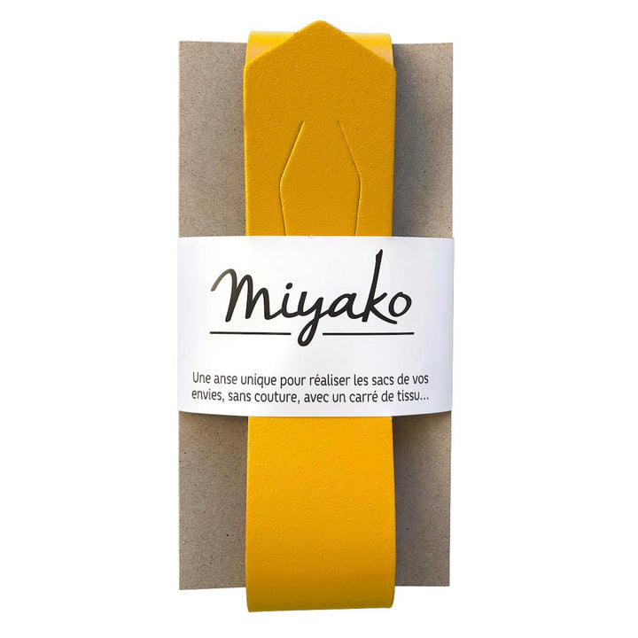 Miyako leather handle for furoshiki bag - Curry