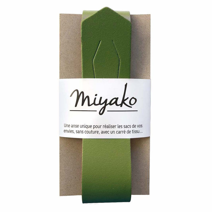 Miyako leather handle for furoshiki bag - Olive