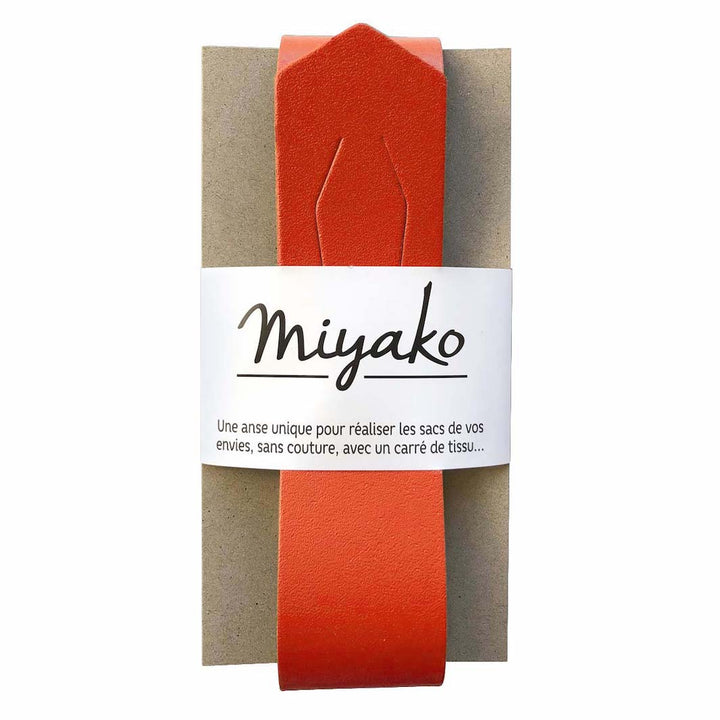 Miyako leather handle for furoshiki bag - Vermilion