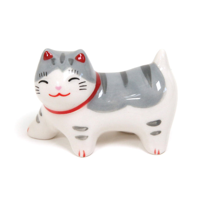 Standing Cat - Chopstick Holder - Tabby, Light and Dark Gray