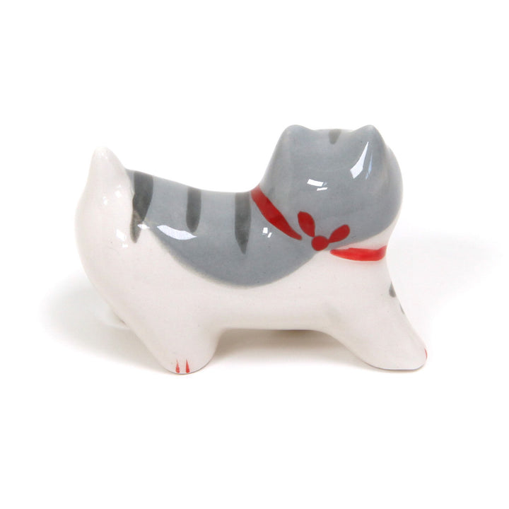 Standing Cat - Chopstick Holder - Tabby, Light and Dark Gray