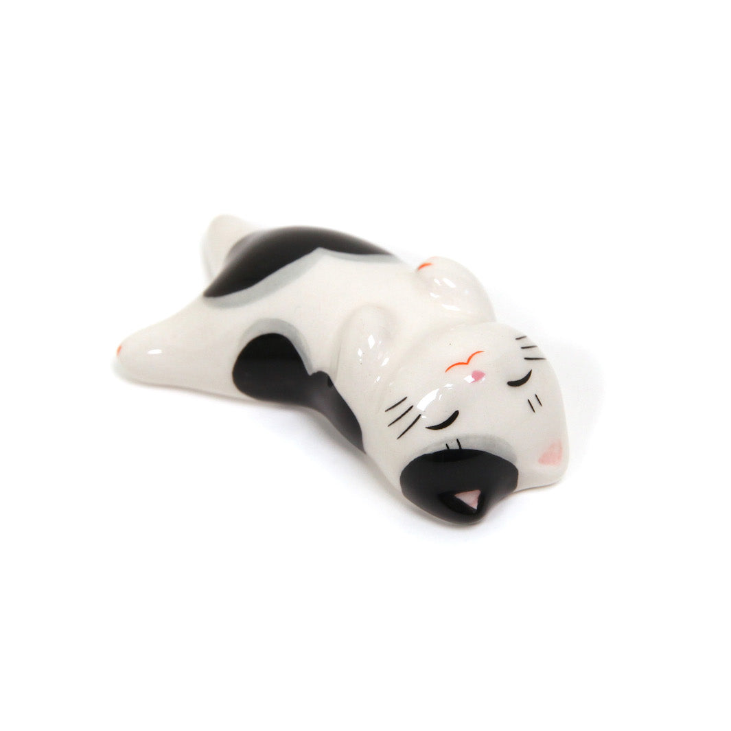 Cat on its Back - Chopstick Holder - Speckled, Black and Light Gray