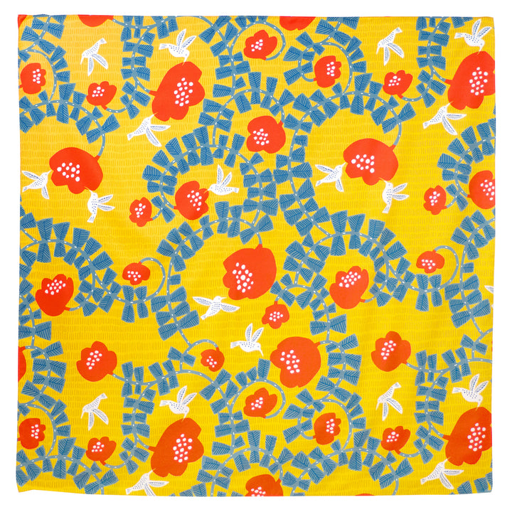 Furoshiki - Aquadrop - Hummingbirds - Yellow, Red and Blue Gray - Kata Kata - 100x100cm