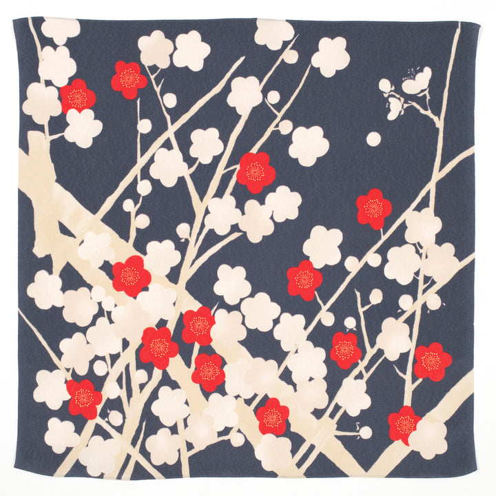 Furoshiki - Apricot Blossoms, Grey, Beige and Red - Koetsu Chirimen - 70x70cm