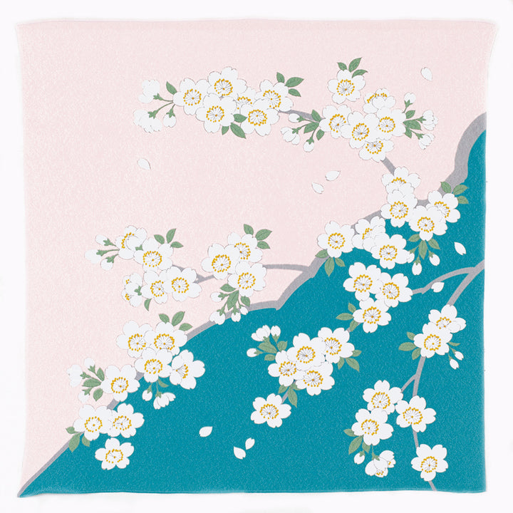 Furoshiki - Cherry Blossoms, Pink and Blue - Koetsu Chirimen - 70x70cm