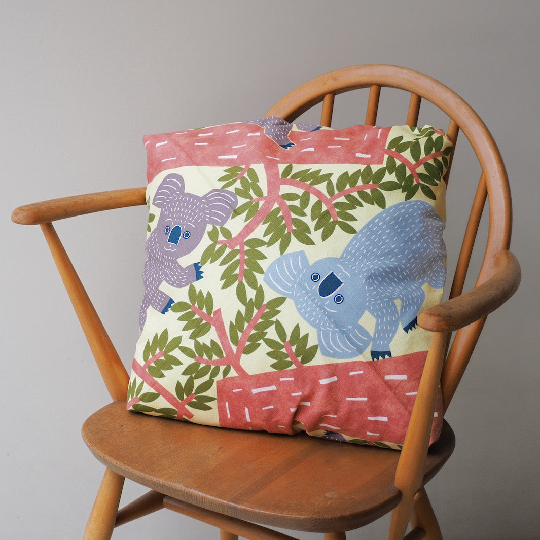 Furoshiki - Koalas and Foliage, Pale Yellow, Rosewood and Dark Green - Kata Kata - 104x104cm