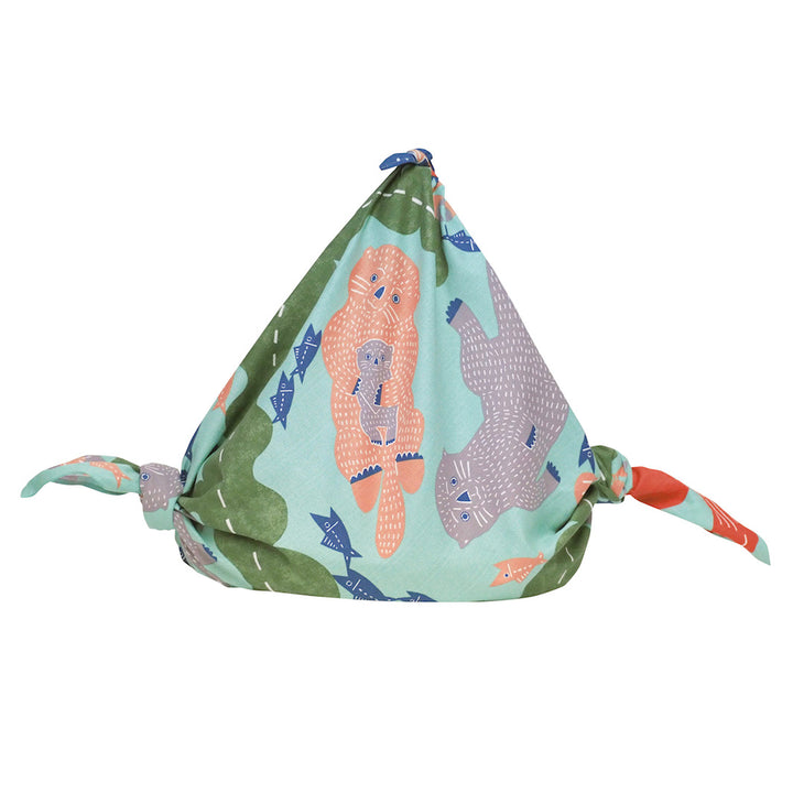 Furoshiki - Loutres et Algues - Turquoise, Bois de Rose, Mauve et Vert  Foncé - Kata Kata - 104x104cm