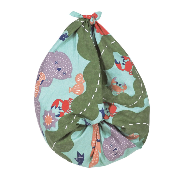 Furoshiki - Otters and Seaweed - Turquoise, Rosewood, Mauve and Dark Green - Kata Kata - 104x104cm