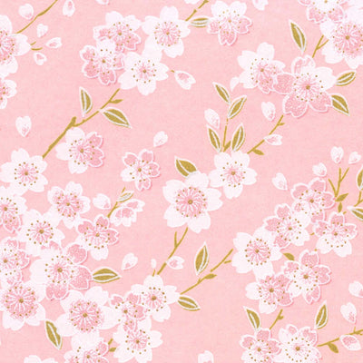papier japonais aux motifs de branches de cerisier rose poudré, blanc et vert tilleul adeline klam de 10cm par 10cm