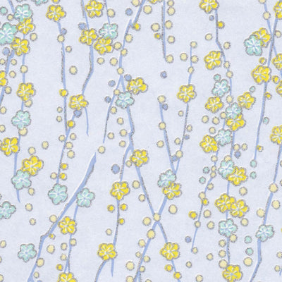 papier japonais aux motifs de branches en fleurs bleus et jaunes adeline klam de 10cm par 10cm