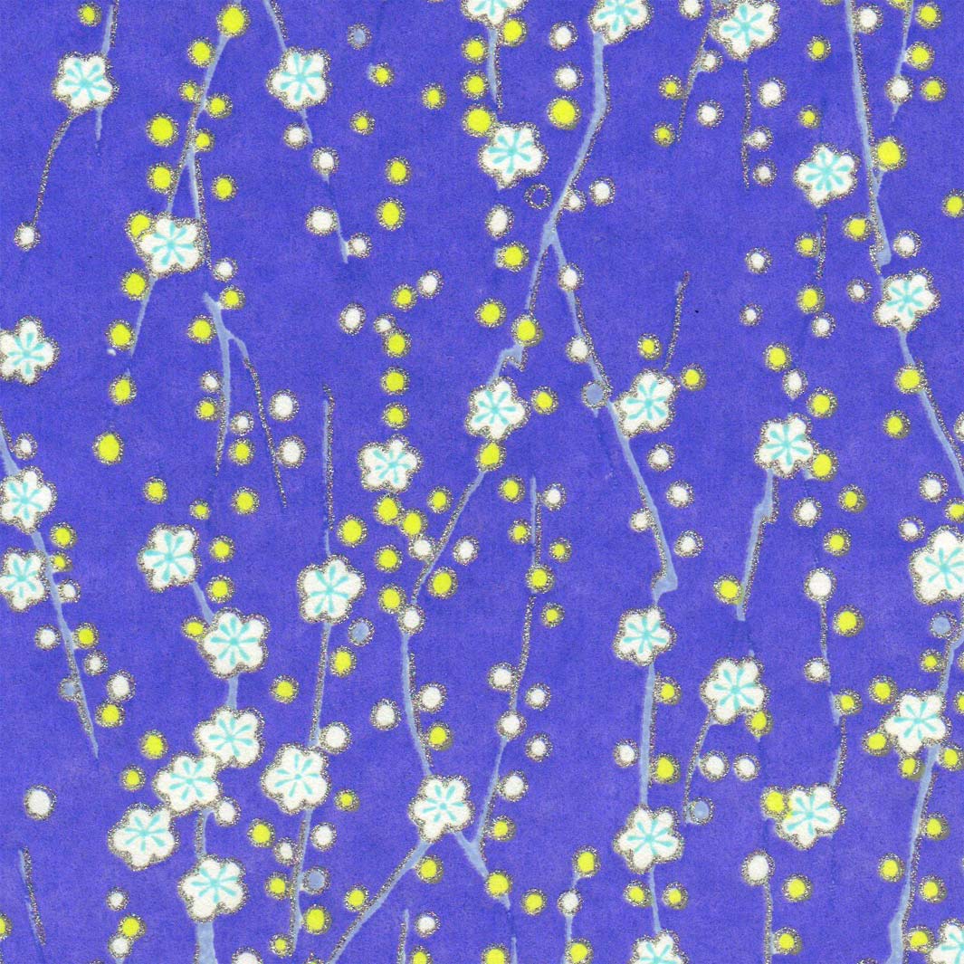 Papier Japonais - Branche en Fleurs - Bleu Violet - M569