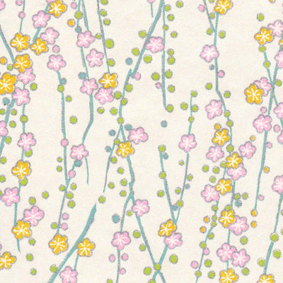 papier japonais aux motif de branches en fleurs crème pastel adeline klam de 10cm par 10cm