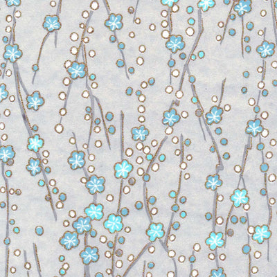 papier japonais aux motifs de branches en fleurs gris perle adeline klam de 10cm par 10cm