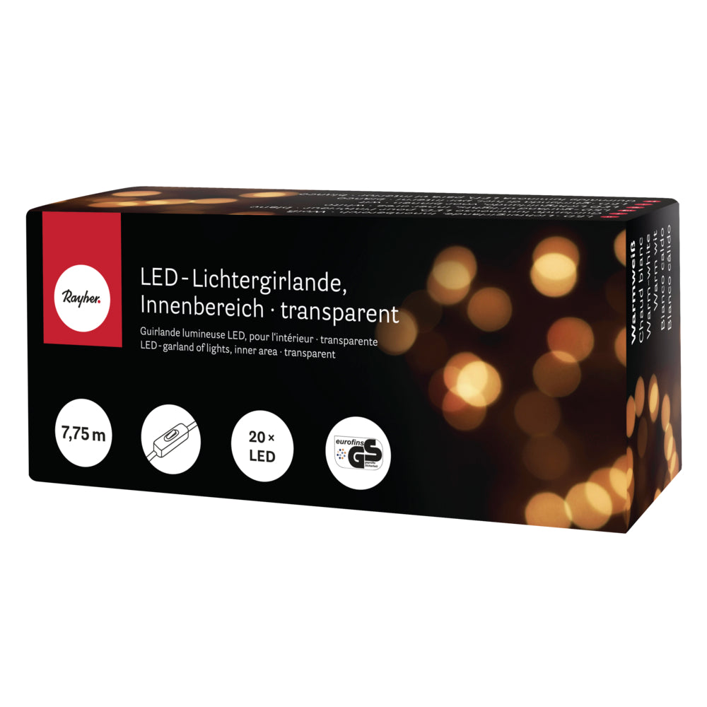 Light Garland - 20 LEDs, 7m75 - Transparent, With Switch