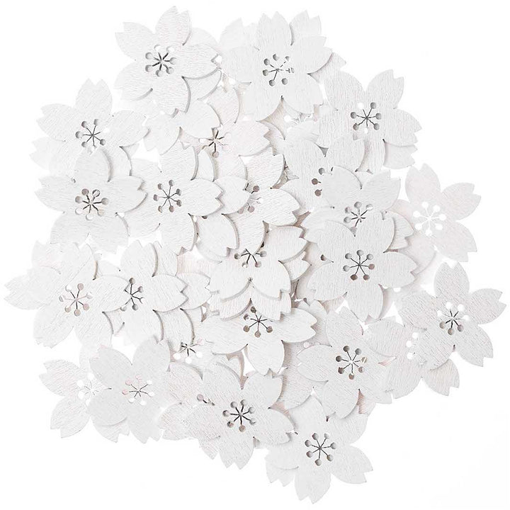 Lot de 48 petites fleurs de cerisier en bois - Blanc