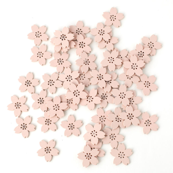 Lot de 48 petites fleurs de cerisier en bois - Rose Pâle