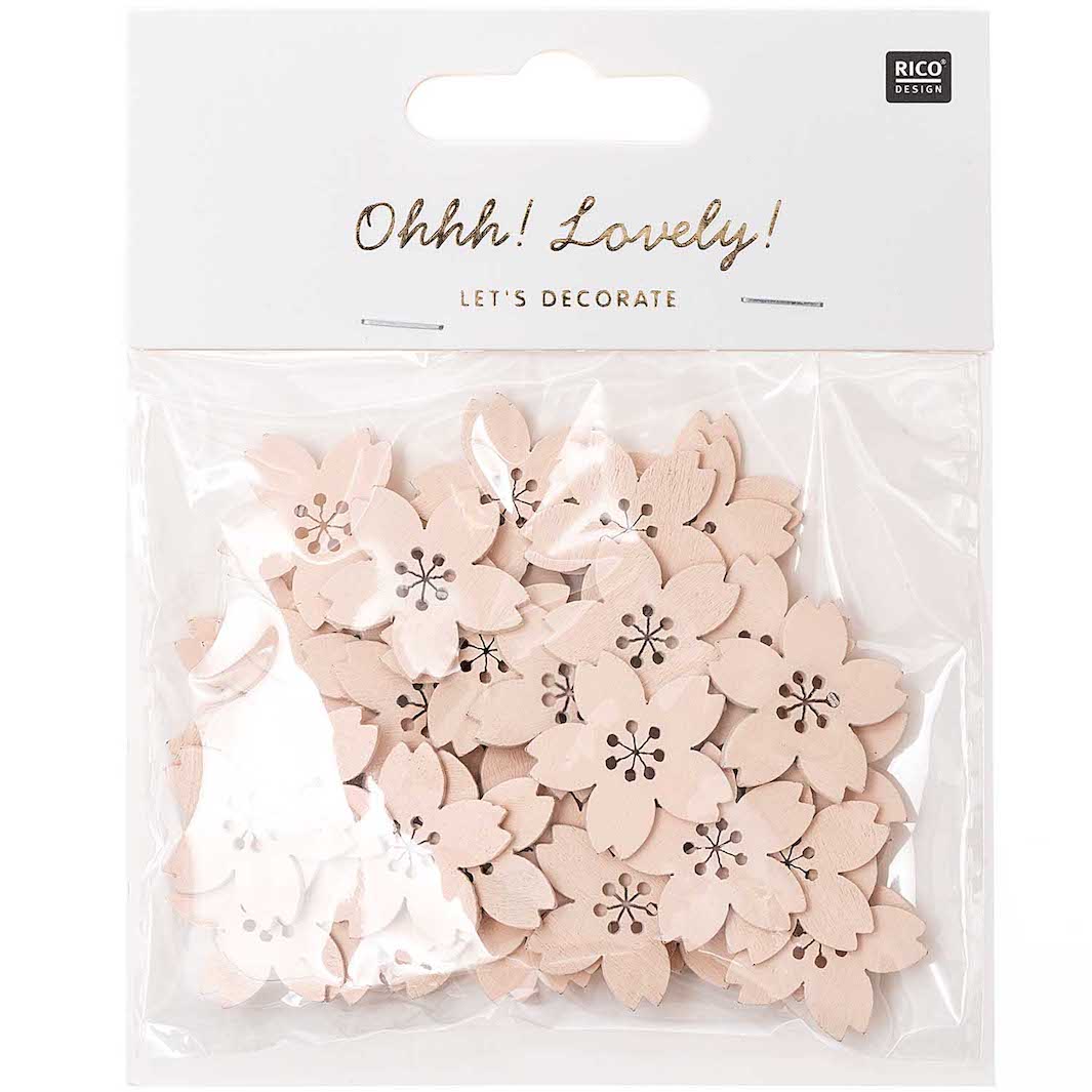 Set of 48 small wooden cherry blossoms - Pale Pink