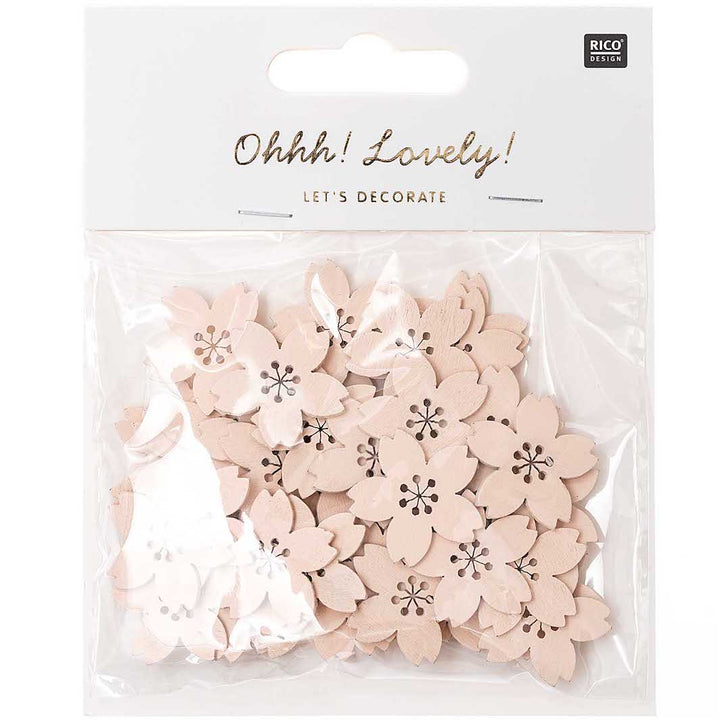 Lot de 48 petites fleurs de cerisier en bois - Rose Pâle