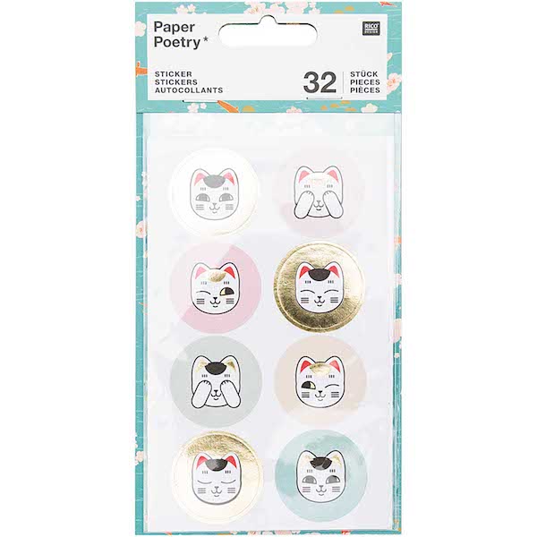 Stickers chat (Maneki Neko) 4 planches de 32 stickers