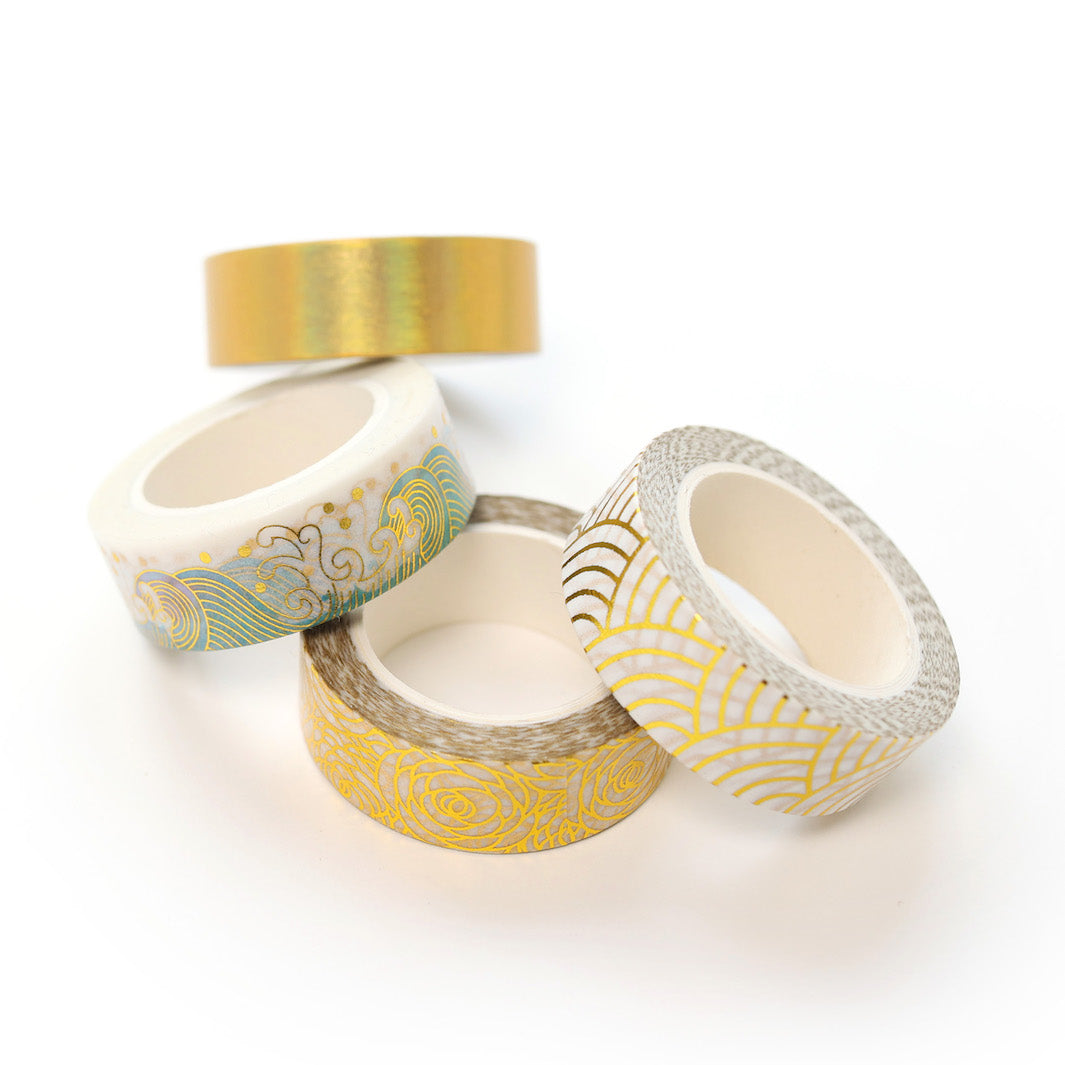 Decorative Adhesive Tape - Waves and Seafoam - Sea Green and Gold