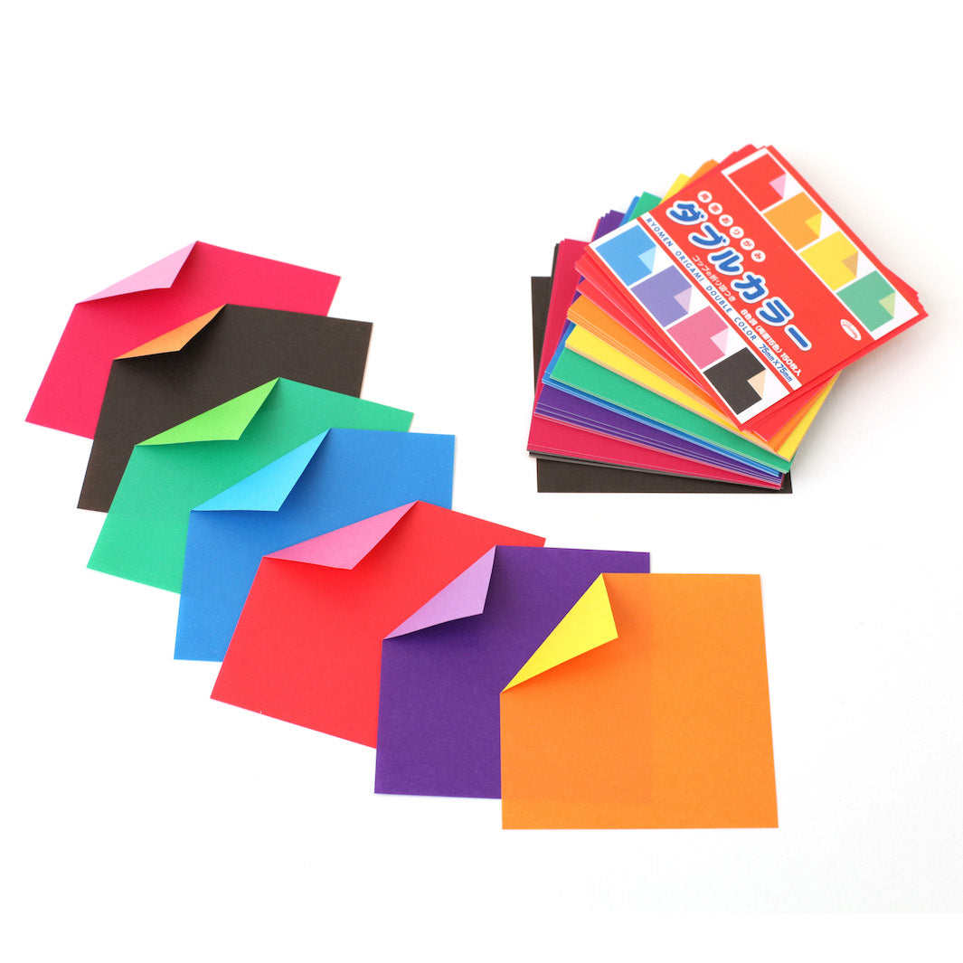 150 Multicolored Origami Papers - Two-tone - 8 colors - 7.5 x 7.5 cm